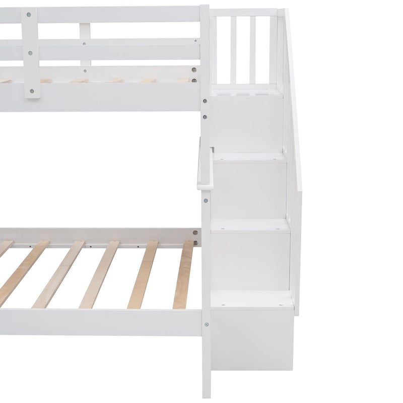 Full over Full Bunk Bed withStorage Staircase and Guard Rail - White - Urban Living Furniture (Los Angeles, CA)