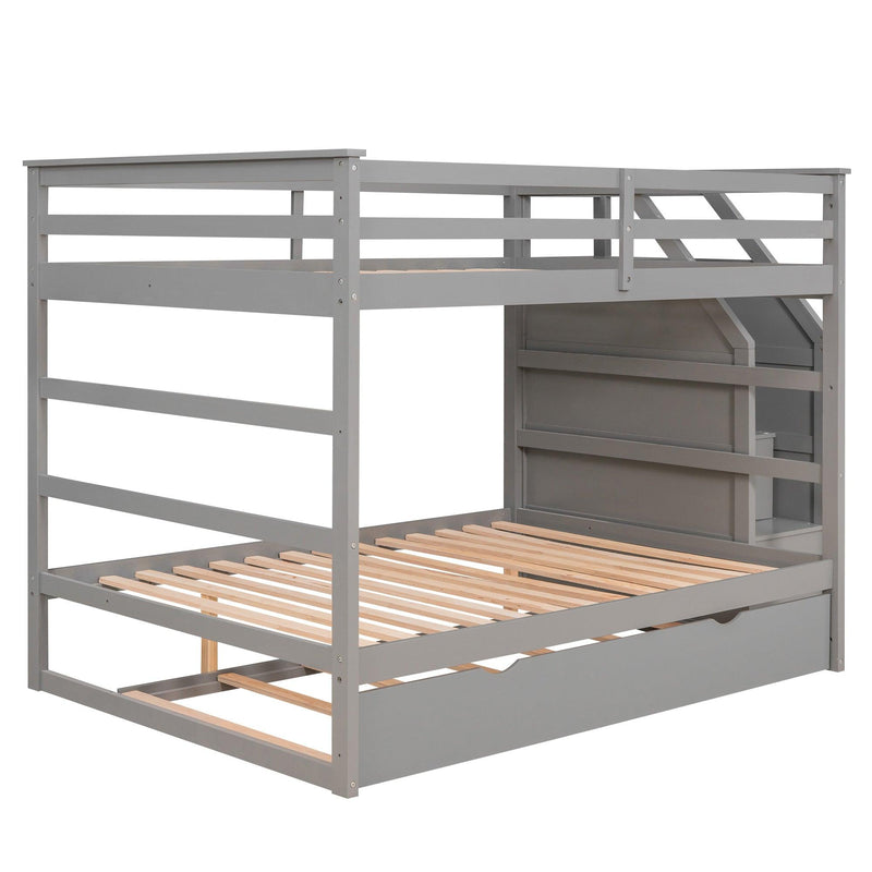 Full over Full Bunk Bed withStorage Staircase and Twin Size Trundle Bed - Gray - Urban Living Furniture (Los Angeles, CA)