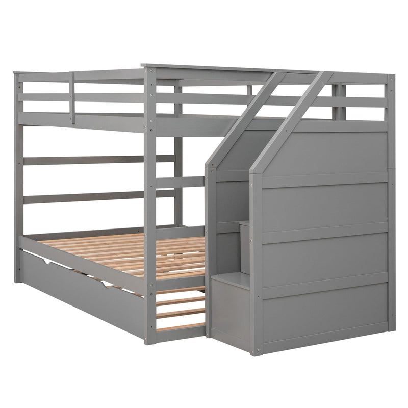 Full over Full Bunk Bed withStorage Staircase and Twin Size Trundle Bed - Gray - Urban Living Furniture (Los Angeles, CA)