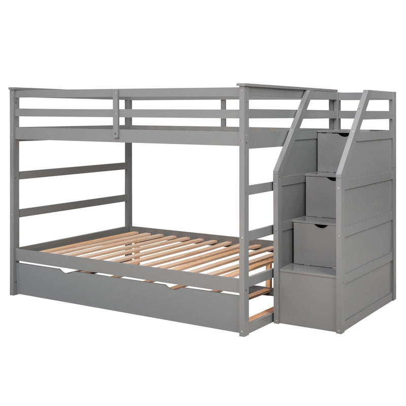 Full over Full Bunk Bed withStorage Staircase and Twin Size Trundle Bed - Gray - Urban Living Furniture (Los Angeles, CA)