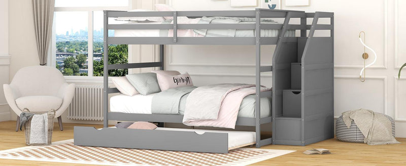 Full over Full Bunk Bed withStorage Staircase and Twin Size Trundle Bed - Gray - Urban Living Furniture (Los Angeles, CA)