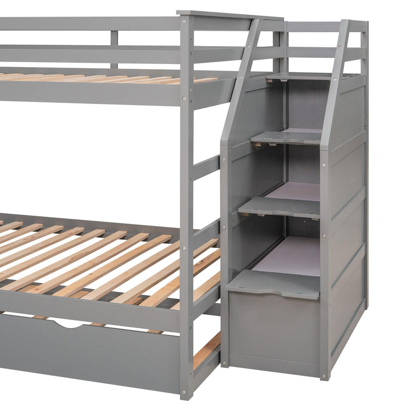 Full over Full Bunk Bed withStorage Staircase and Twin Size Trundle Bed - Gray - Urban Living Furniture (Los Angeles, CA)