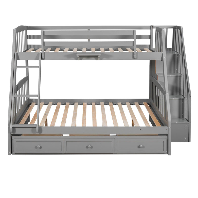 Twin over Full Bunk Bed with Drawers, Ladder andStorage Staircase - Gray - Urban Living Furniture (Los Angeles, CA)