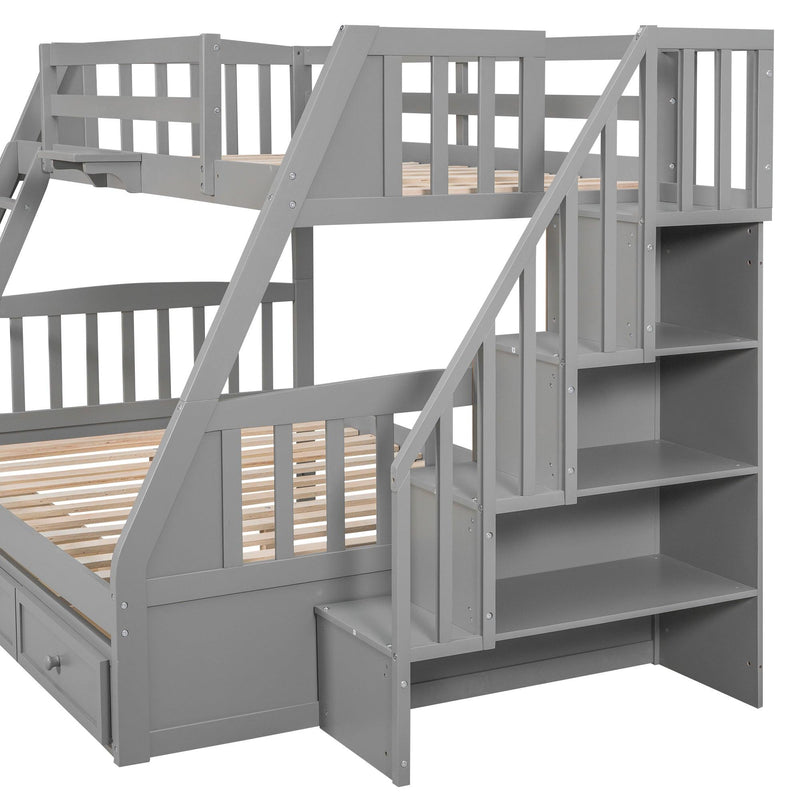 Twin over Full Bunk Bed with Drawers, Ladder andStorage Staircase - Gray - Urban Living Furniture (Los Angeles, CA)