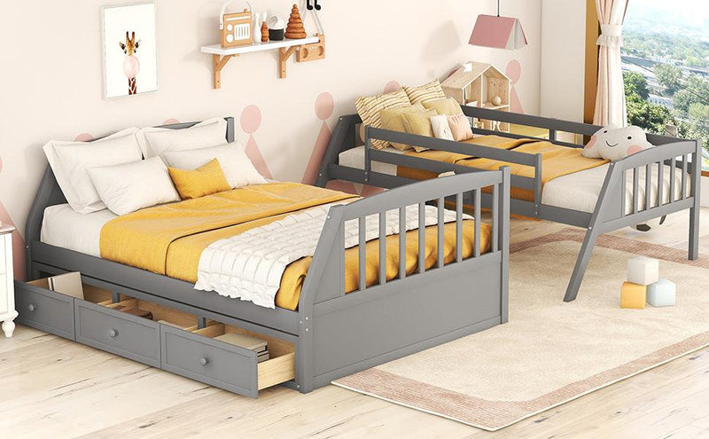 Twin over Full Bunk Bed with Drawers, Ladder andStorage Staircase - Gray - Urban Living Furniture (Los Angeles, CA)