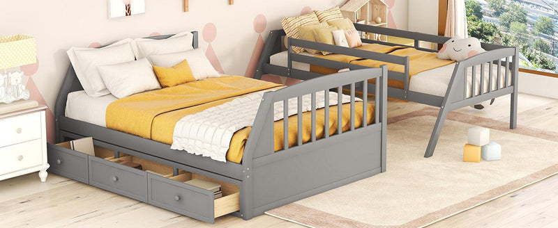 Twin over Full Bunk Bed with Drawers, Ladder andStorage Staircase - Gray - Urban Living Furniture (Los Angeles, CA)