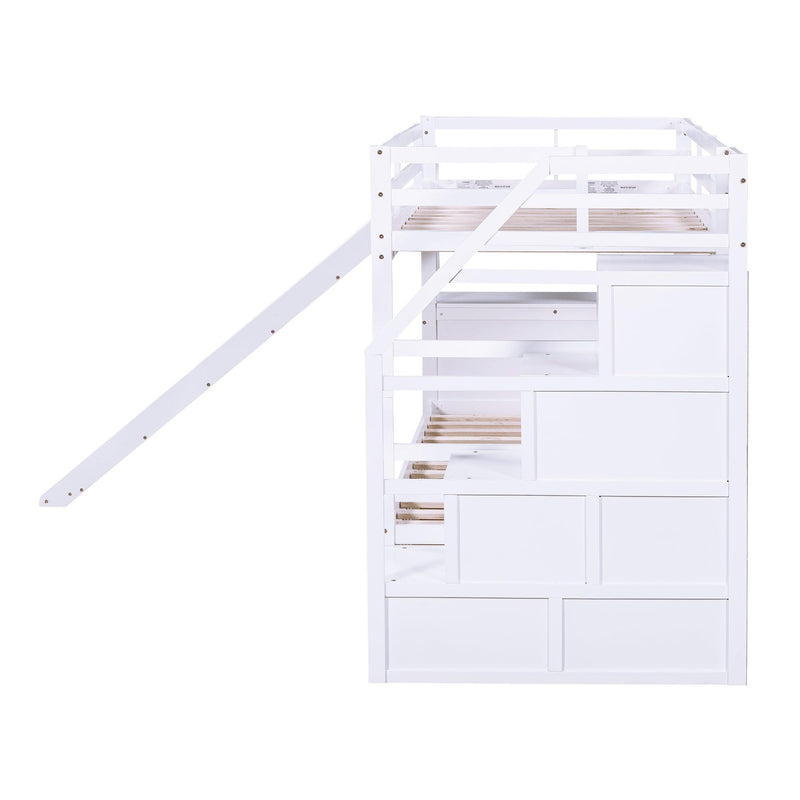 Twin over Twin Bunk Bed withStorage Staircase, Slide, Drawers and Desk with Drawers and Shelves - White - Urban Living Furniture (Los Angeles, CA)