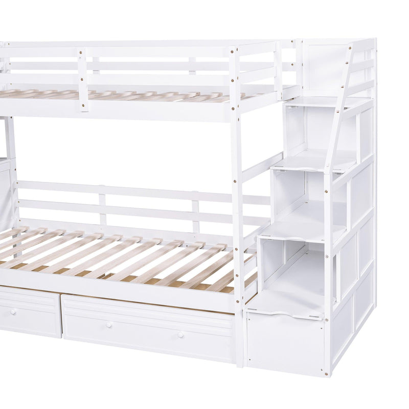 Twin over Twin Bunk Bed withStorage Staircase, Slide, Drawers and Desk with Drawers and Shelves - White - Urban Living Furniture (Los Angeles, CA)