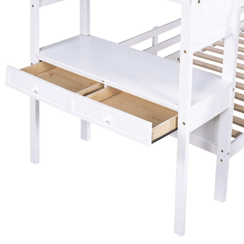 Twin over Twin Bunk Bed withStorage Staircase, Slide, Drawers and Desk with Drawers and Shelves - White - Urban Living Furniture (Los Angeles, CA)