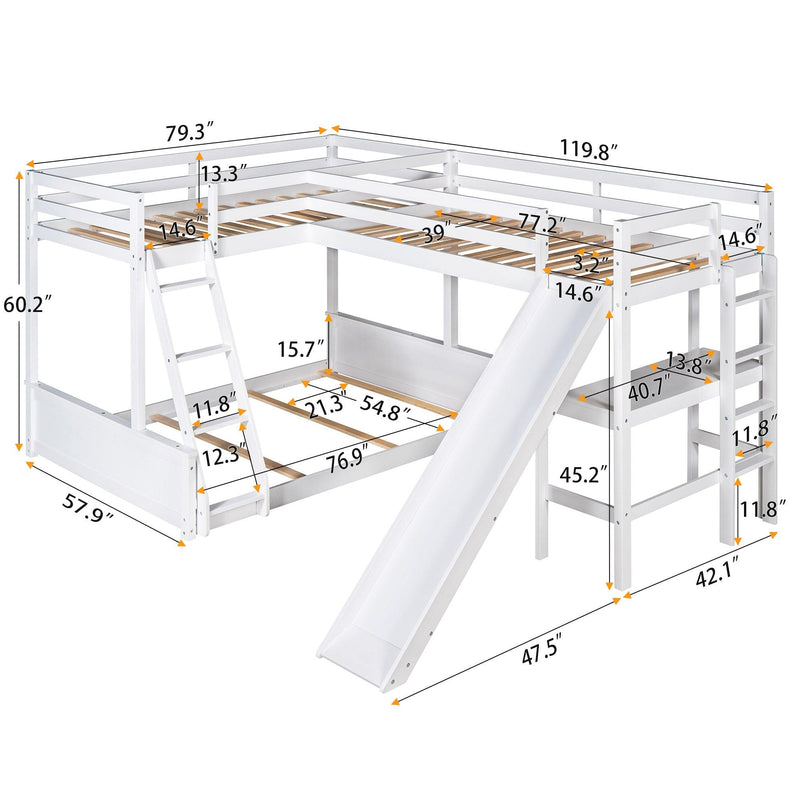 Twin over Full Bunk Bed and Twin Size Loft Bed with Desk, Slide and Guardrail - White - Urban Living Furniture (Los Angeles, CA)