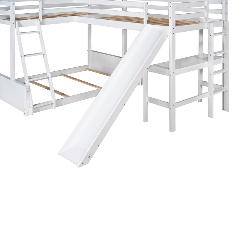 Twin over Full Bunk Bed and Twin Size Loft Bed with Desk, Slide and Guardrail - White - Urban Living Furniture (Los Angeles, CA)