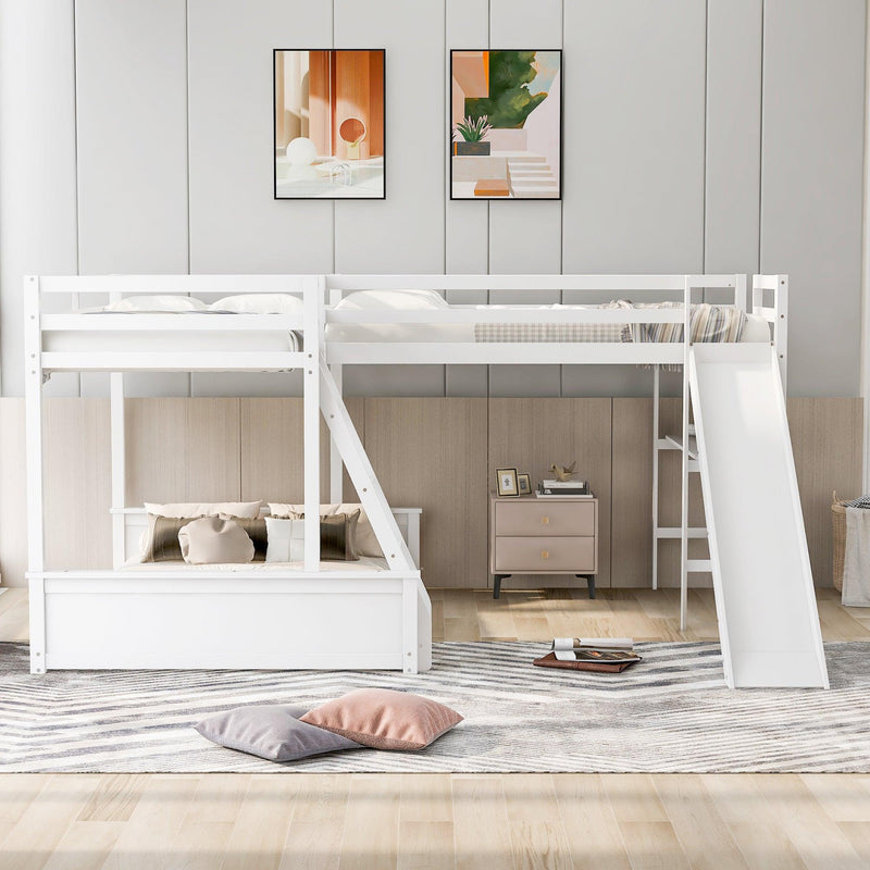 Twin over Full Bunk Bed and Twin Size Loft Bed with Desk, Slide and Guardrail - White - Urban Living Furniture (Los Angeles, CA)