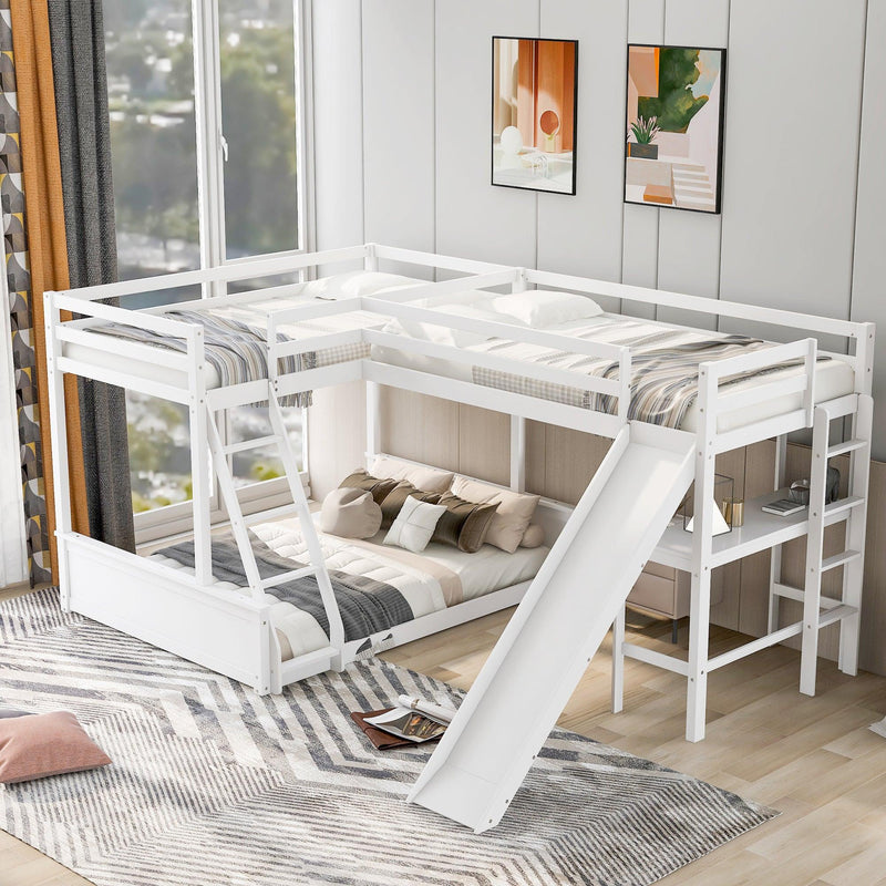 Twin over Full Bunk Bed and Twin Size Loft Bed with Desk, Slide and Guardrail - White - Urban Living Furniture (Los Angeles, CA)