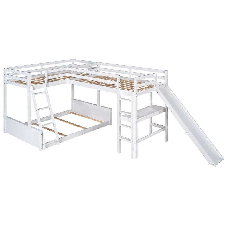 Twin over Full Bunk Bed and Twin Size Loft Bed with Desk, Slide and Guardrail - White - Urban Living Furniture (Los Angeles, CA)