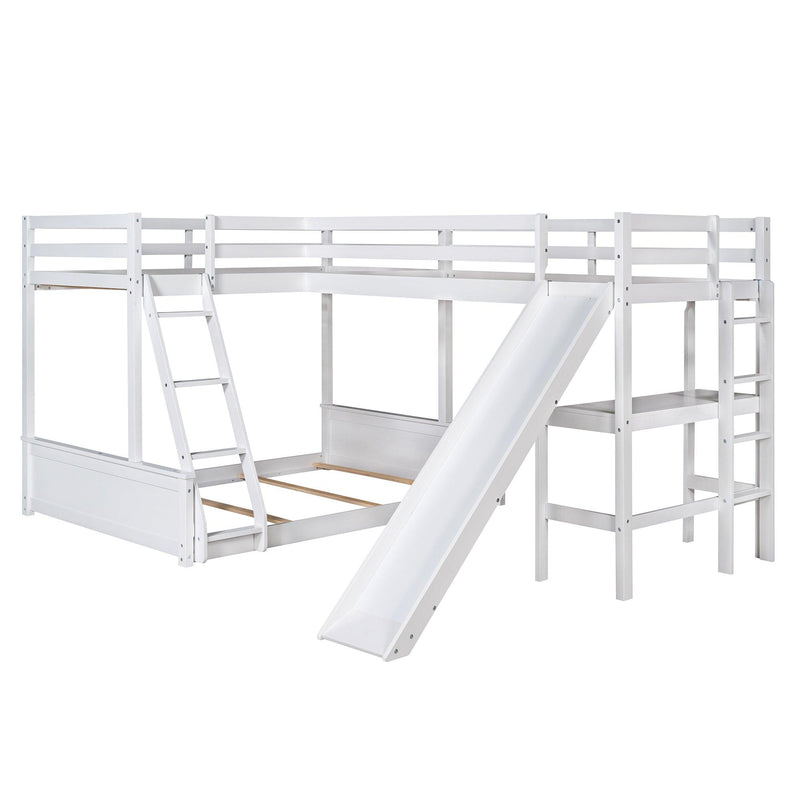 Twin over Full Bunk Bed and Twin Size Loft Bed with Desk, Slide and Guardrail - White - Urban Living Furniture (Los Angeles, CA)