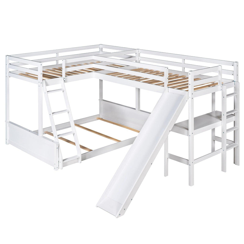 Twin over Full Bunk Bed and Twin Size Loft Bed with Desk, Slide and Guardrail - White - Urban Living Furniture (Los Angeles, CA)