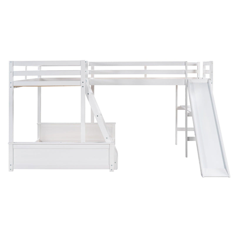 Twin over Full Bunk Bed and Twin Size Loft Bed with Desk, Slide and Guardrail - White - Urban Living Furniture (Los Angeles, CA)