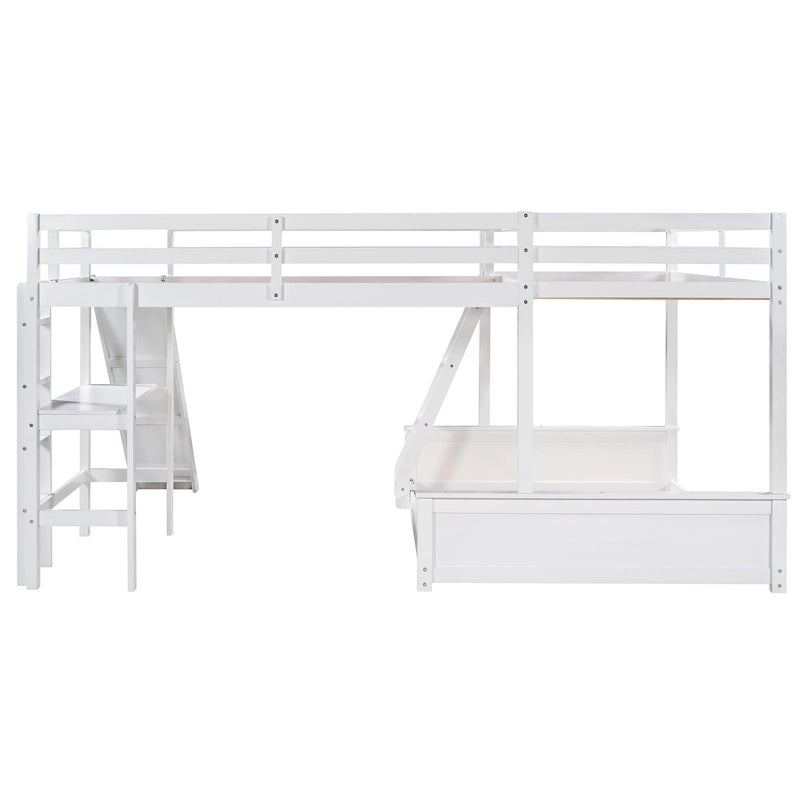 Twin over Full Bunk Bed and Twin Size Loft Bed with Desk, Slide and Guardrail - White - Urban Living Furniture (Los Angeles, CA)