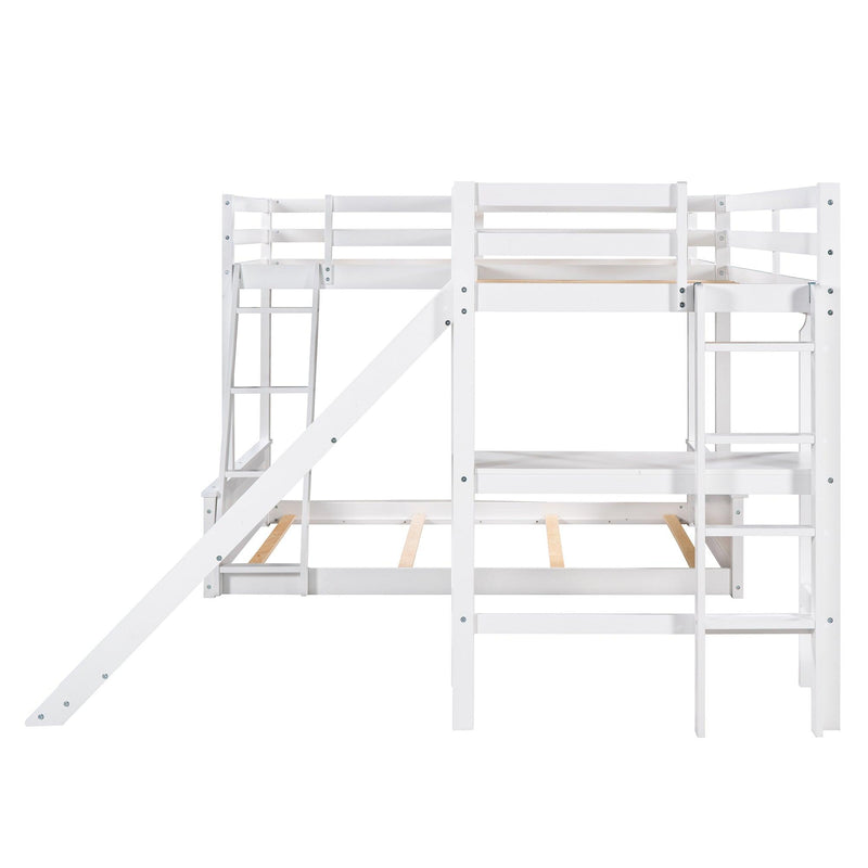 Twin over Full Bunk Bed and Twin Size Loft Bed with Desk, Slide and Guardrail - White - Urban Living Furniture (Los Angeles, CA)