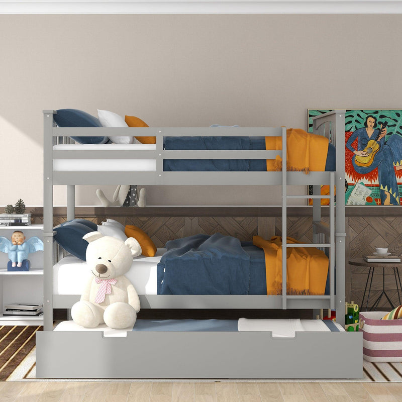 Full over Full Convertible Bunk Bed with Twin Size Trundle and Ladder - Gray - Urban Living Furniture (Los Angeles, CA)