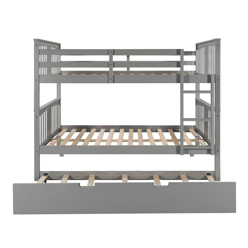 Full over Full Convertible Bunk Bed with Twin Size Trundle and Ladder - Gray - Urban Living Furniture (Los Angeles, CA)