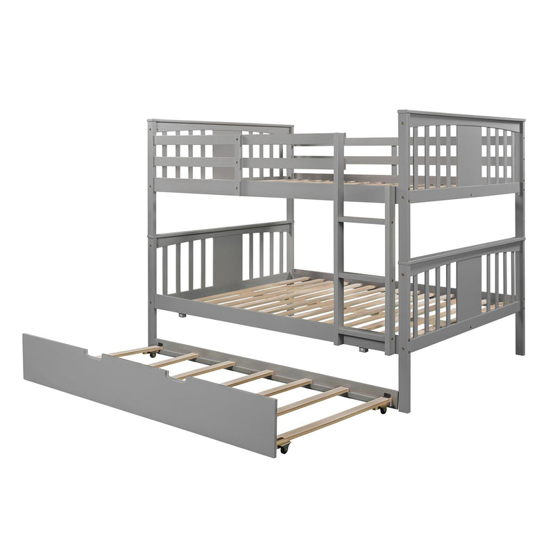 Full over Full Convertible Bunk Bed with Twin Size Trundle and Ladder - Gray - Urban Living Furniture (Los Angeles, CA)