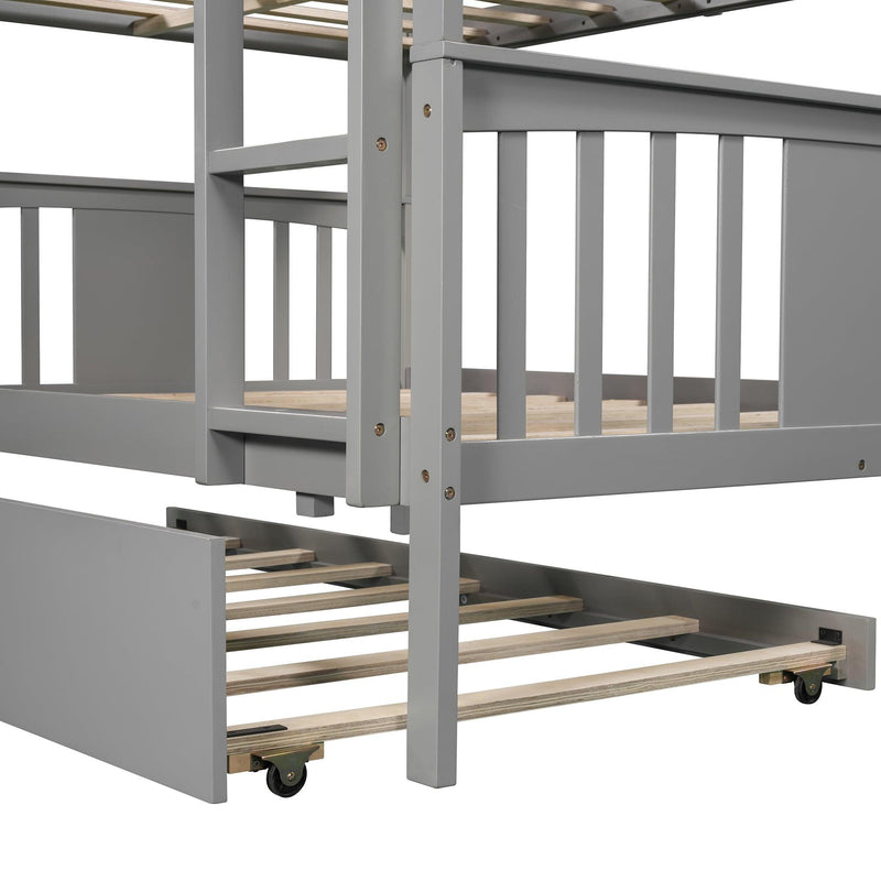 Full over Full Convertible Bunk Bed with Twin Size Trundle and Ladder - Gray - Urban Living Furniture (Los Angeles, CA)