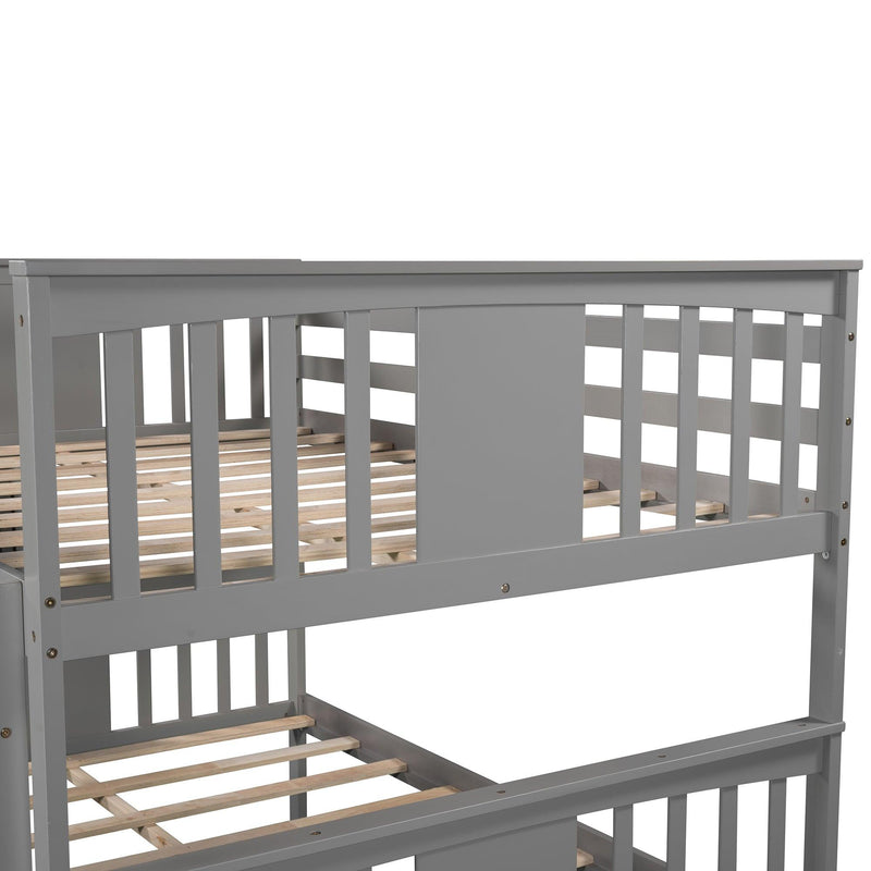 Full over Full Convertible Bunk Bed with Twin Size Trundle and Ladder - Gray - Urban Living Furniture (Los Angeles, CA)