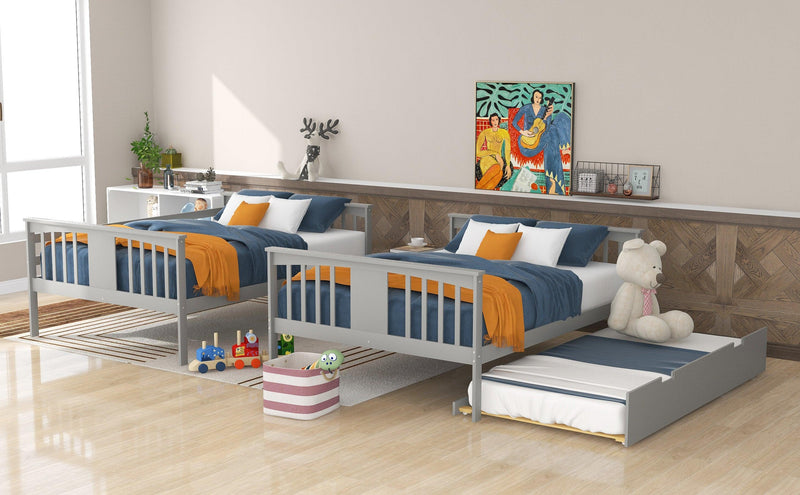 Full over Full Convertible Bunk Bed with Twin Size Trundle and Ladder - Gray - Urban Living Furniture (Los Angeles, CA)