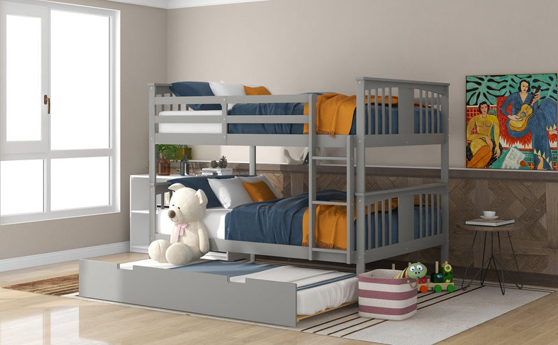 Full over Full Convertible Bunk Bed with Twin Size Trundle and Ladder - Gray - Urban Living Furniture (Los Angeles, CA)