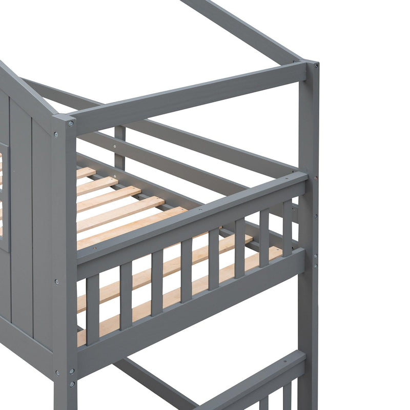 Twin Over Twin House Shaped Bunk Bed With Ladder - Gray - Urban Living Furniture (Los Angeles, CA)