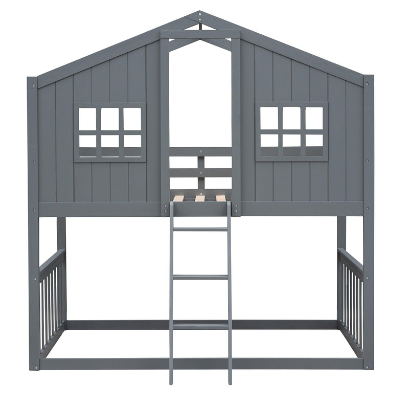 Twin Over Twin House Shaped Bunk Bed With Ladder - Gray - Urban Living Furniture (Los Angeles, CA)