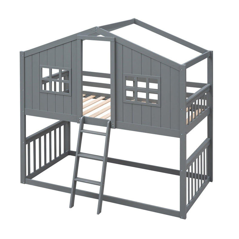 Twin Over Twin House Shaped Bunk Bed With Ladder - Gray - Urban Living Furniture (Los Angeles, CA)