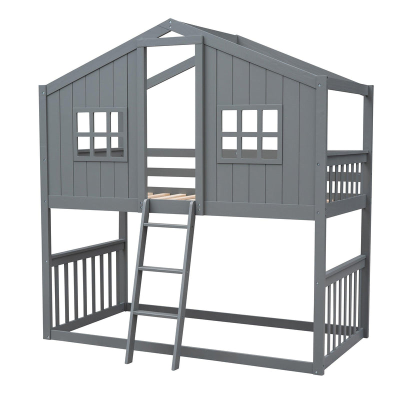 Twin Over Twin House Shaped Bunk Bed With Ladder - Gray - Urban Living Furniture (Los Angeles, CA)