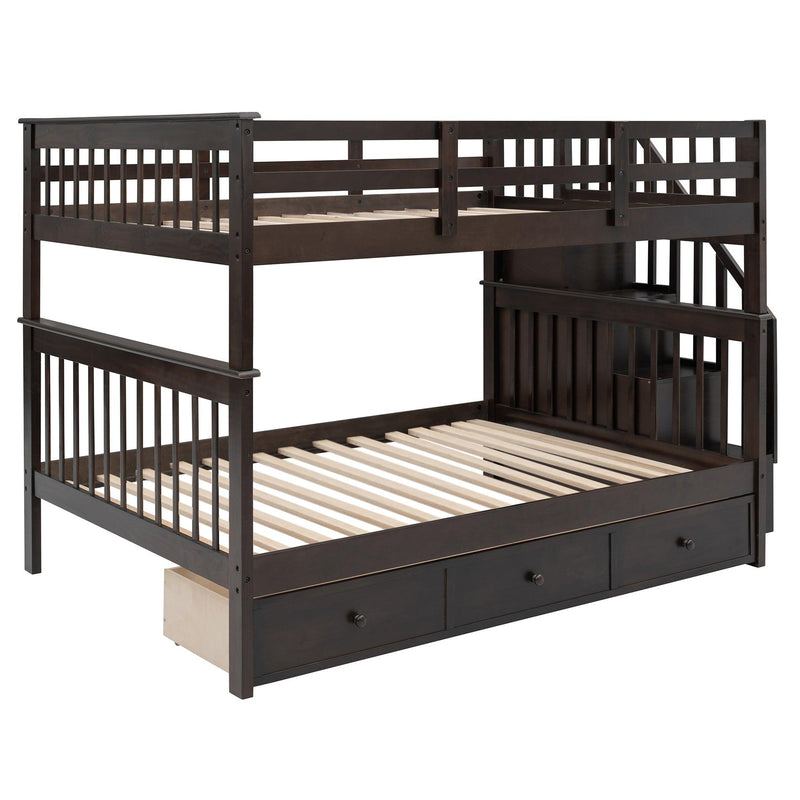 Full over Full Bunk Bed with Drawer,Storage Staircase and Guard Rail - Espresso - Urban Living Furniture (Los Angeles, CA)