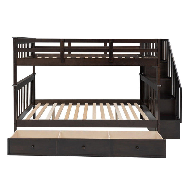 Full over Full Bunk Bed with Drawer,Storage Staircase and Guard Rail - Espresso - Urban Living Furniture (Los Angeles, CA)