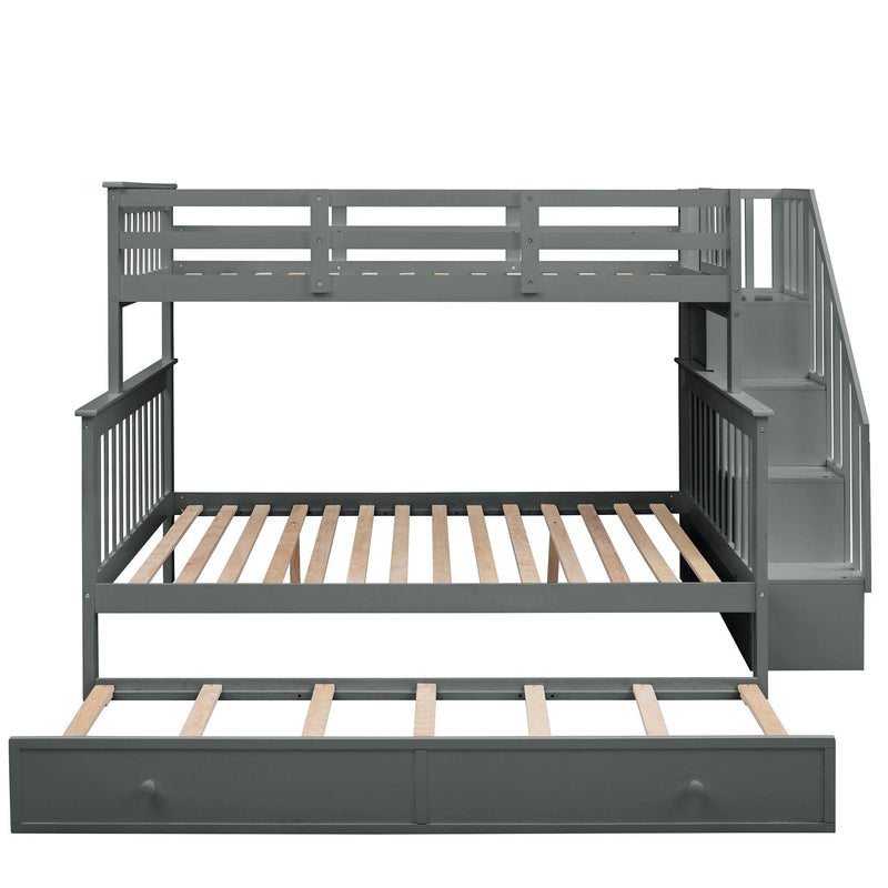 Twin over Full Bunk Bed with Twin size Trundle,Storage Staircase and Guard Rail - Gray - Urban Living Furniture (Los Angeles, CA)