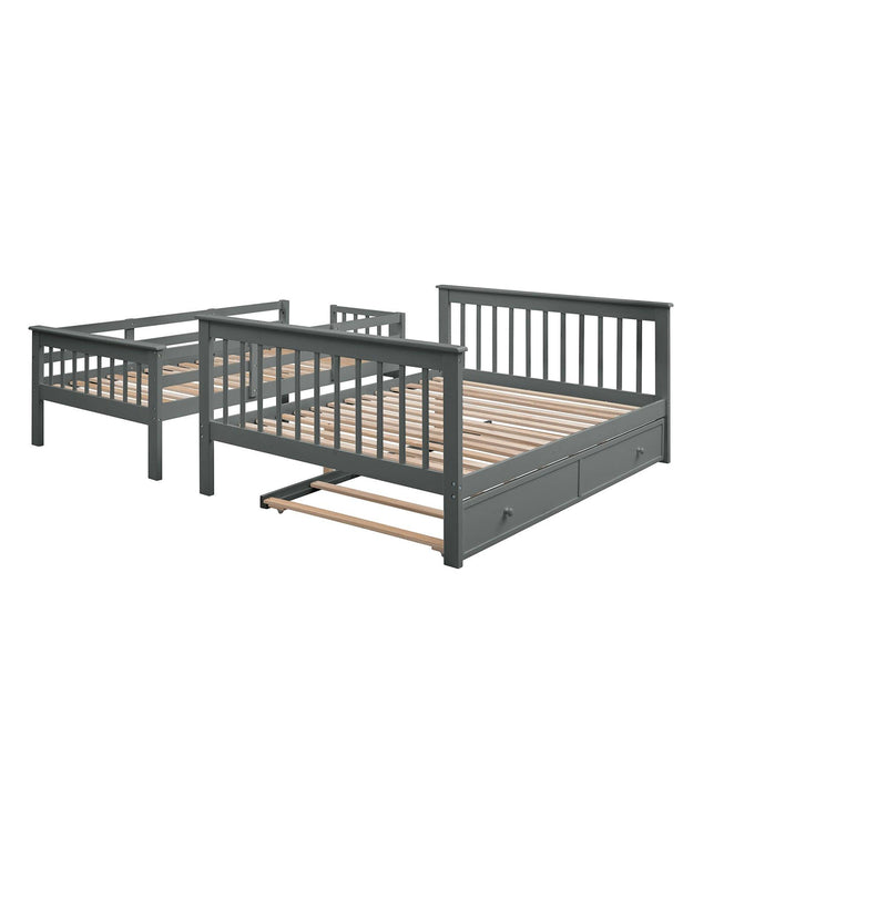 Twin over Full Bunk Bed with Twin size Trundle,Storage Staircase and Guard Rail - Gray - Urban Living Furniture (Los Angeles, CA)