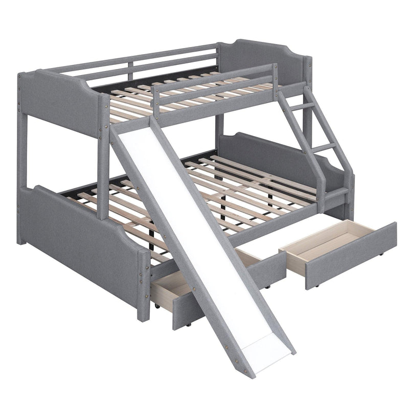 Twin over Full Bunk Bed with Two Drawers, Slide, Headboard and Footboard - Grey - Urban Living Furniture (Los Angeles, CA)