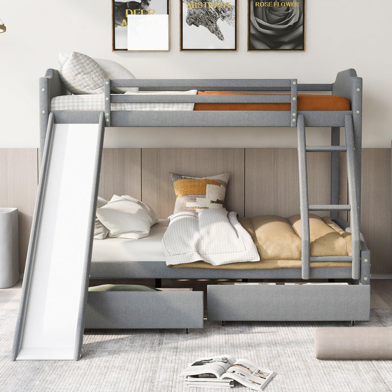 Twin over Full Bunk Bed with Two Drawers, Slide, Headboard and Footboard - Grey - Urban Living Furniture (Los Angeles, CA)