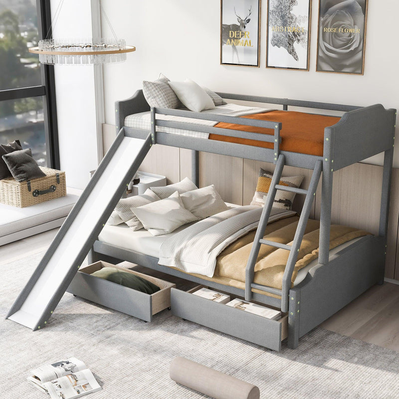 Twin over Full Bunk Bed with Two Drawers, Slide, Headboard and Footboard - Grey - Urban Living Furniture (Los Angeles, CA)