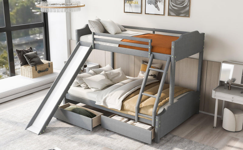 Twin over Full Bunk Bed with Two Drawers, Slide, Headboard and Footboard - Grey - Urban Living Furniture (Los Angeles, CA)