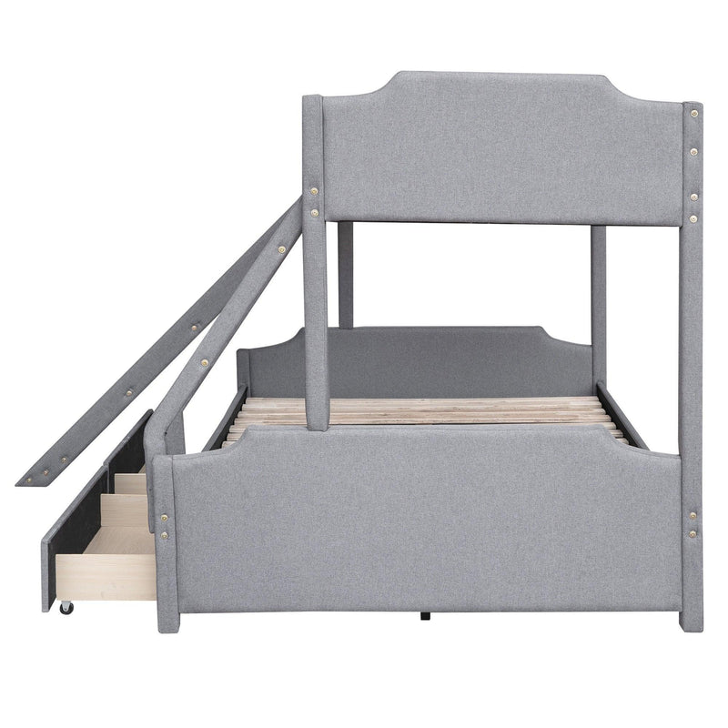 Twin over Full Bunk Bed with Two Drawers, Slide, Headboard and Footboard - Grey - Urban Living Furniture (Los Angeles, CA)