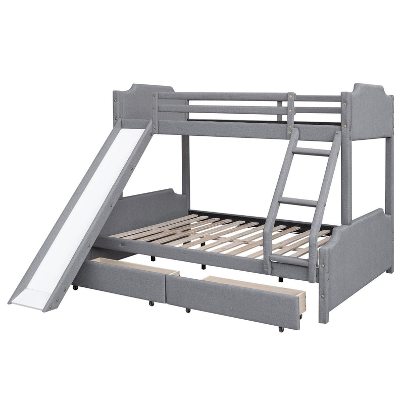 Twin over Full Bunk Bed with Two Drawers, Slide, Headboard and Footboard - Grey - Urban Living Furniture (Los Angeles, CA)