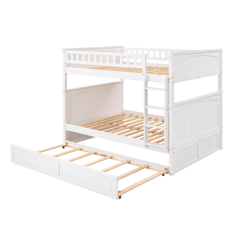 Full over Full Bunk Bed with Twin Size Trundle and Guardrails - White - Urban Living Furniture (Los Angeles, CA)