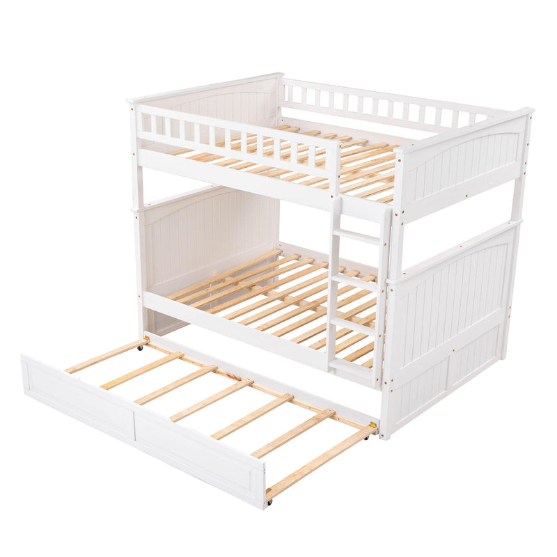 Full over Full Bunk Bed with Twin Size Trundle and Guardrails - White - Urban Living Furniture (Los Angeles, CA)