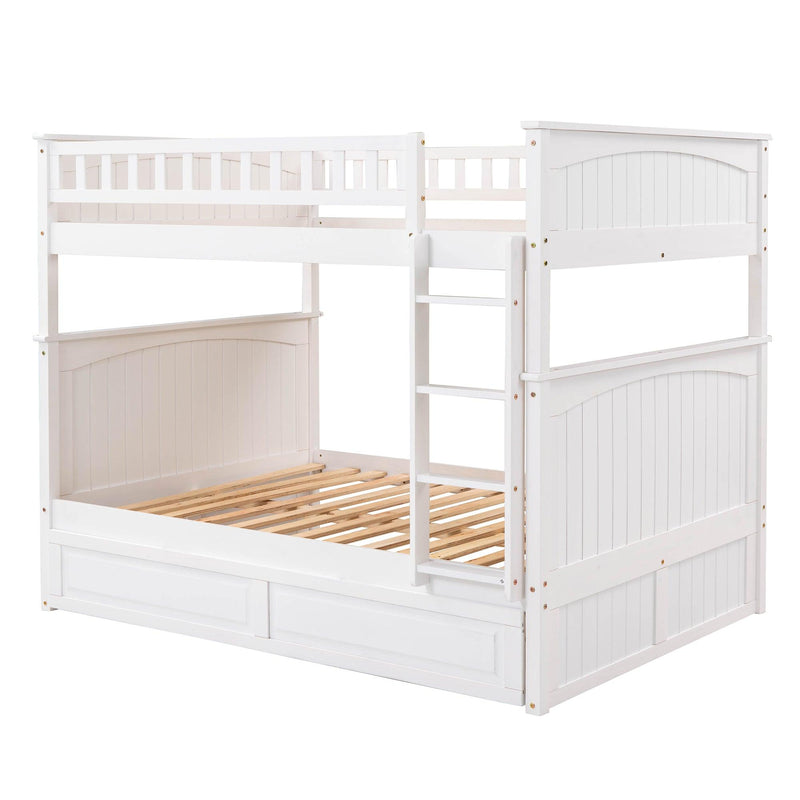 Full over Full Bunk Bed with Twin Size Trundle and Guardrails - White - Urban Living Furniture (Los Angeles, CA)