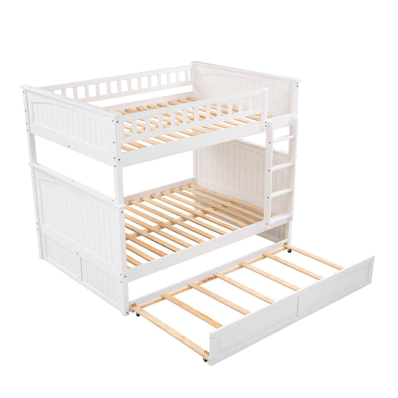 Full over Full Bunk Bed with Twin Size Trundle and Guardrails - White - Urban Living Furniture (Los Angeles, CA)