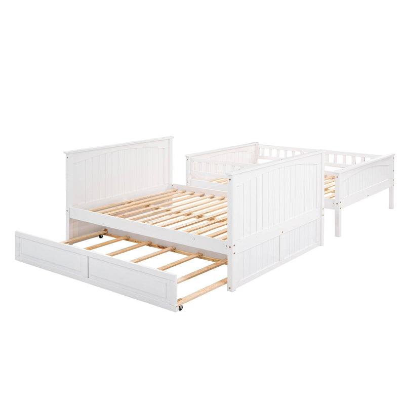 Full over Full Bunk Bed with Twin Size Trundle and Guardrails - White - Urban Living Furniture (Los Angeles, CA)