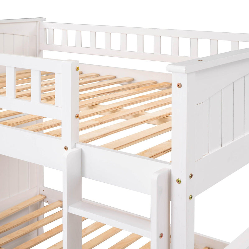 Full over Full Bunk Bed with Twin Size Trundle and Guardrails - White - Urban Living Furniture (Los Angeles, CA)